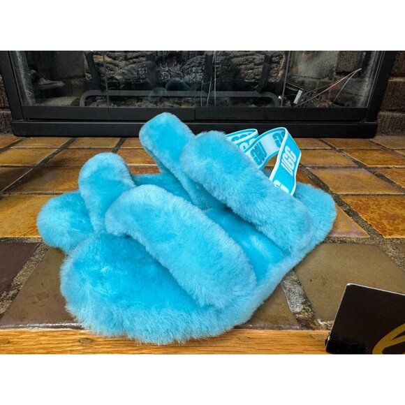 Youth 4 Ugg Australia Oh Yeah Light Blue Fluffy Soft Slippers 1115752K - Picture 4 of 8